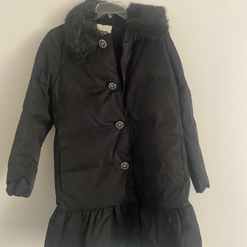 Kate Spade Black Puffer Coat with Faux Fur Collar
